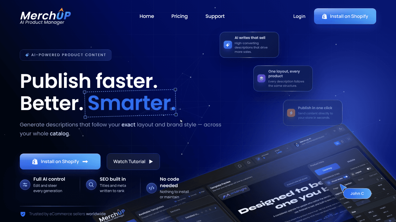 MerchUp AI website screenshot