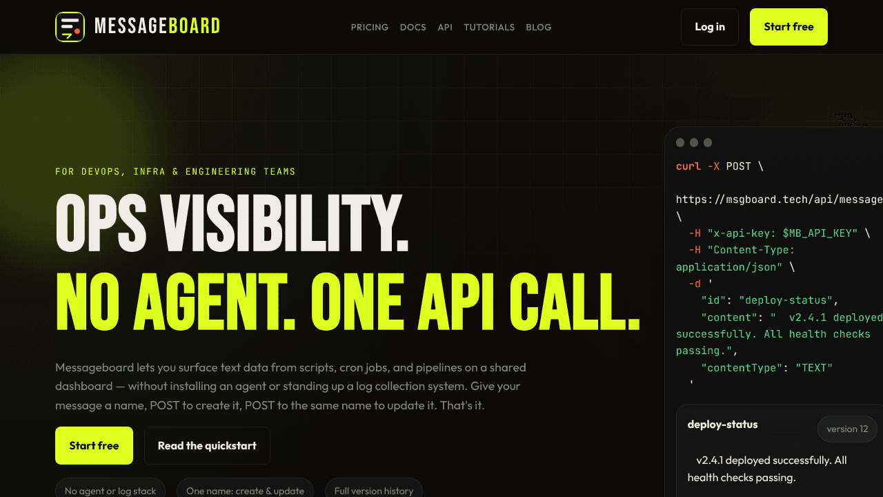 Messageboard website screenshot