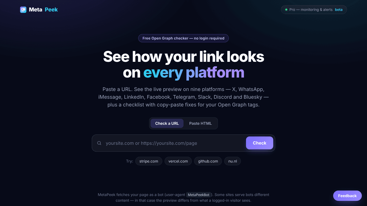 MetaPeek website screenshot