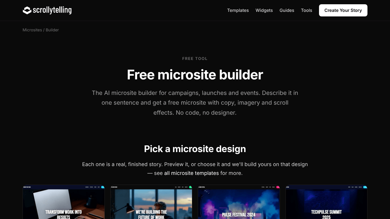 Microsite Builder by Scrollytelling website screenshot