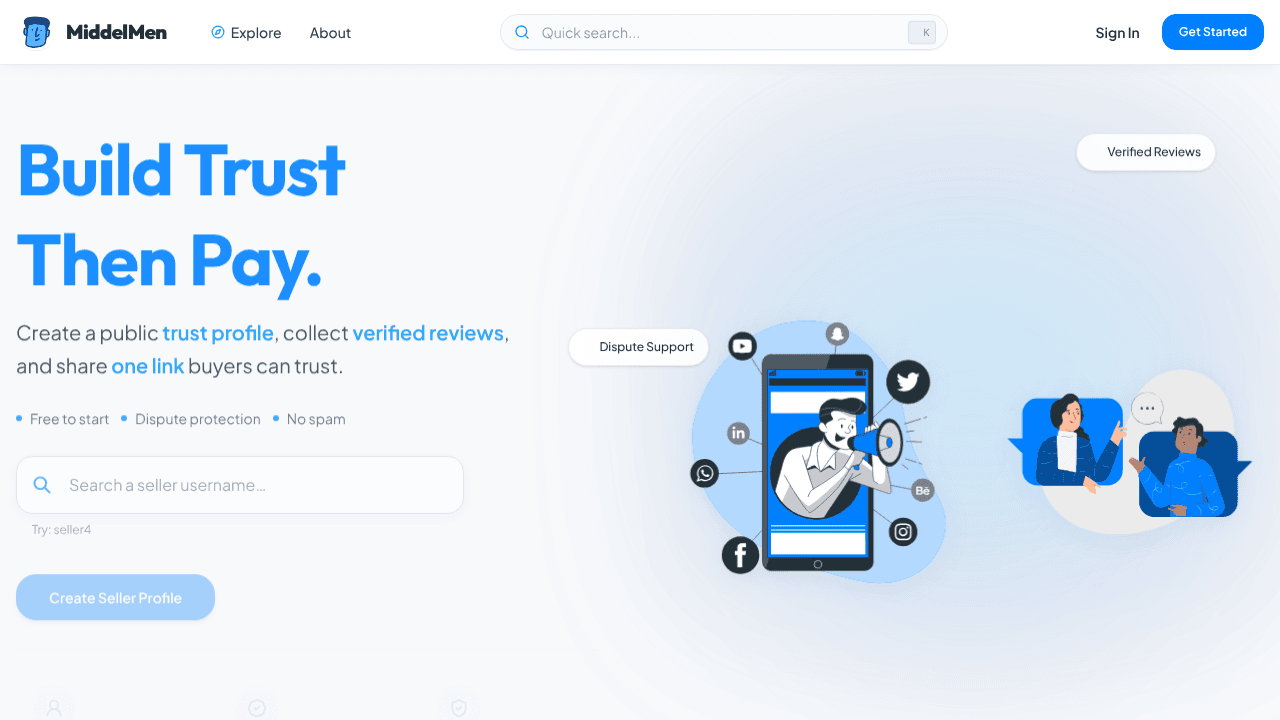 MiddelMen website screenshot