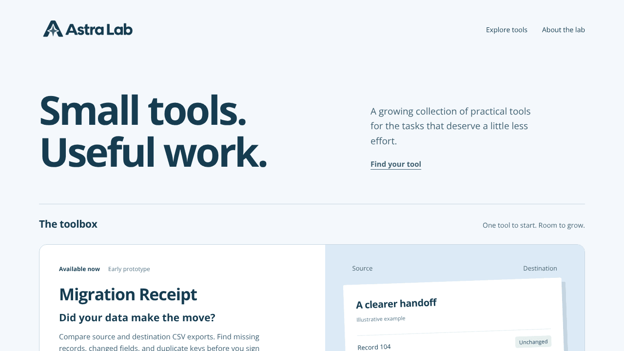 Migration Receipt — compare what arrived website screenshot