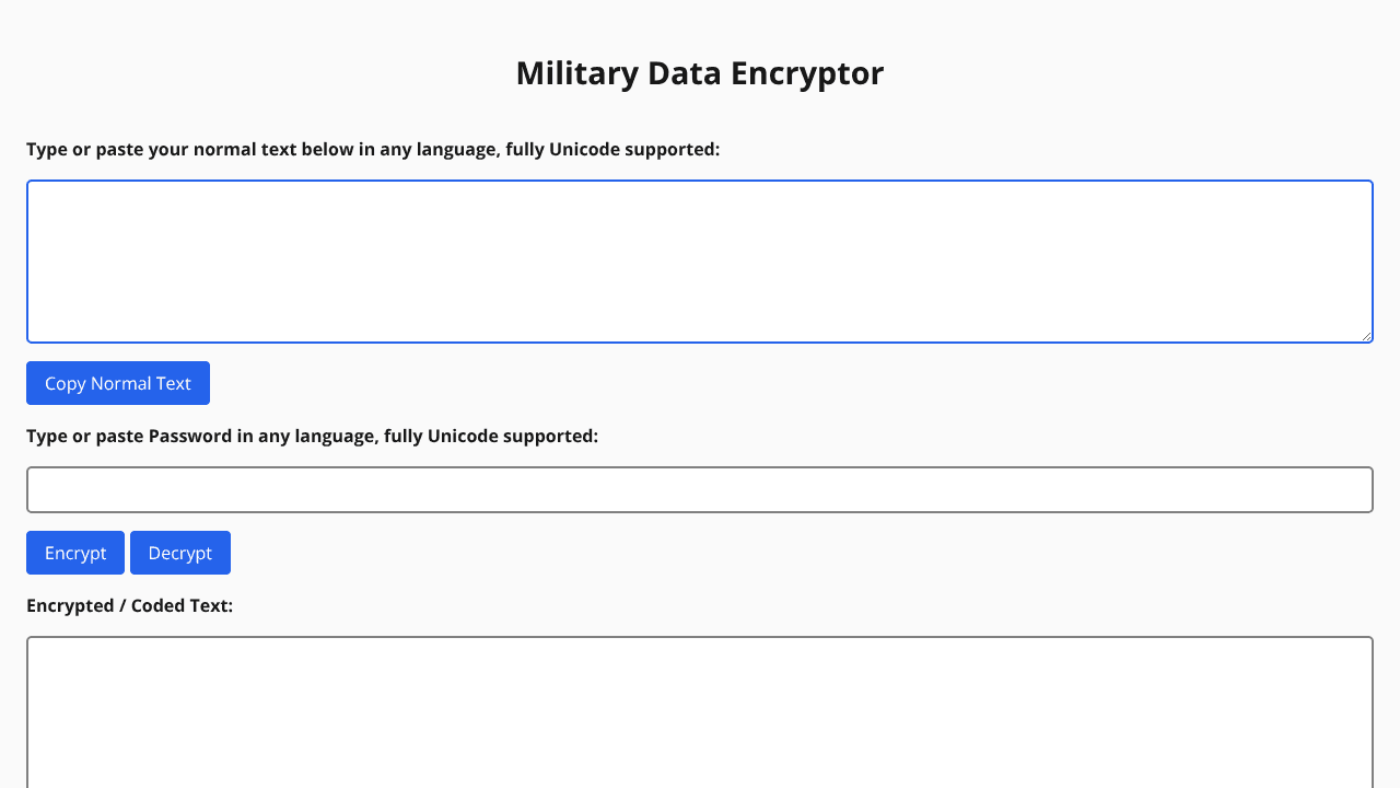 Military Data Encryptor website screenshot
