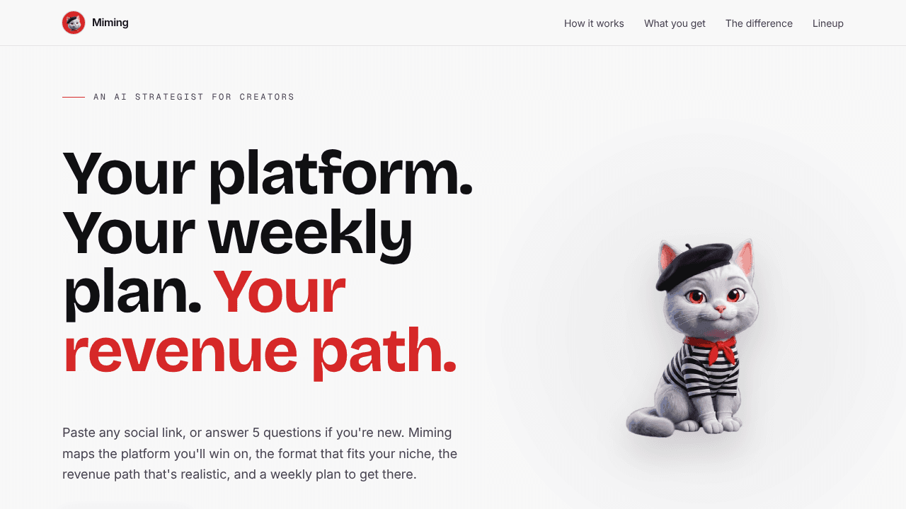 Miming website screenshot