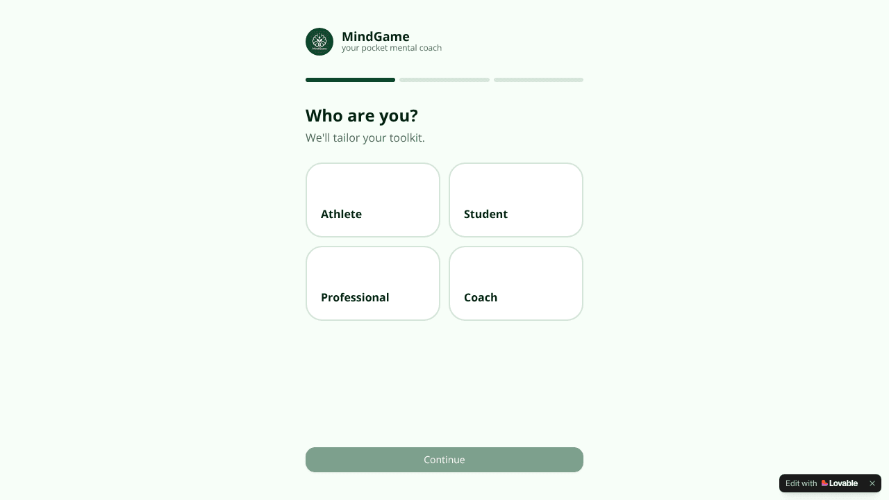 MindGame — Your pocket mental coach website screenshot