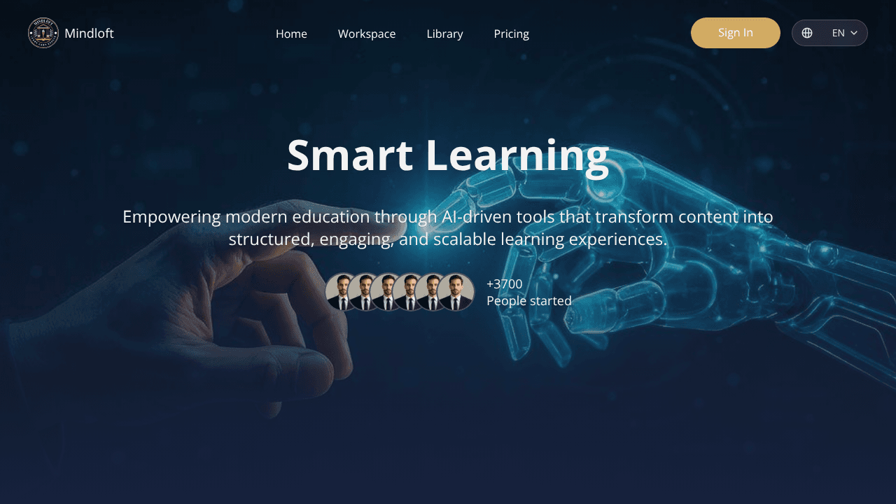 MindLoft MVP launch website screenshot