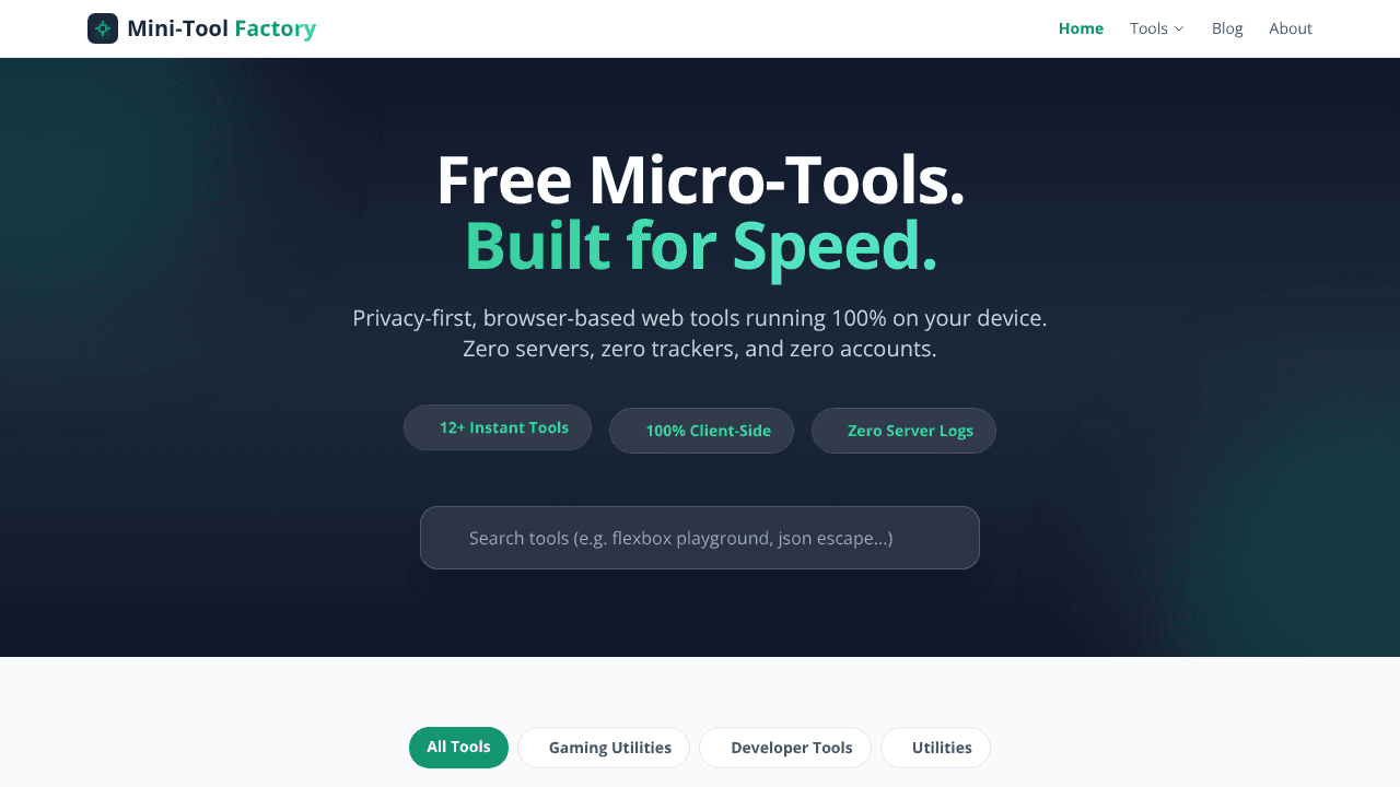 Mini-Tool Factory website screenshot