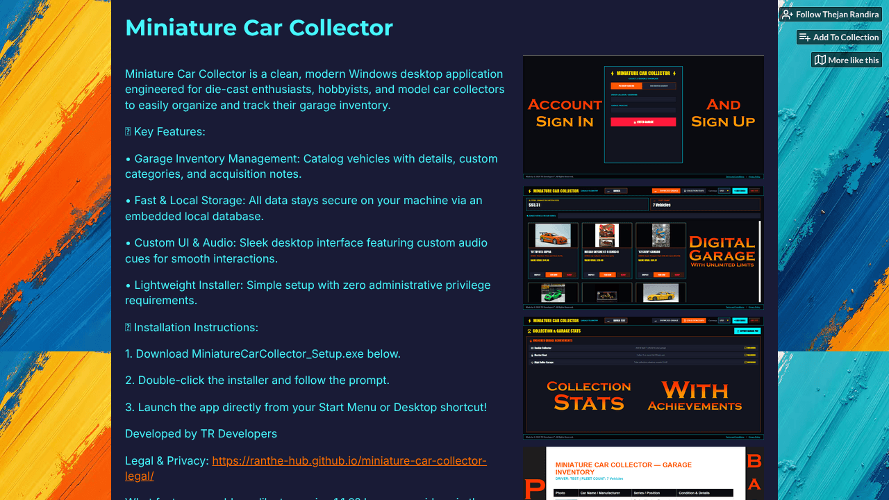 Miniature Car Collector website screenshot