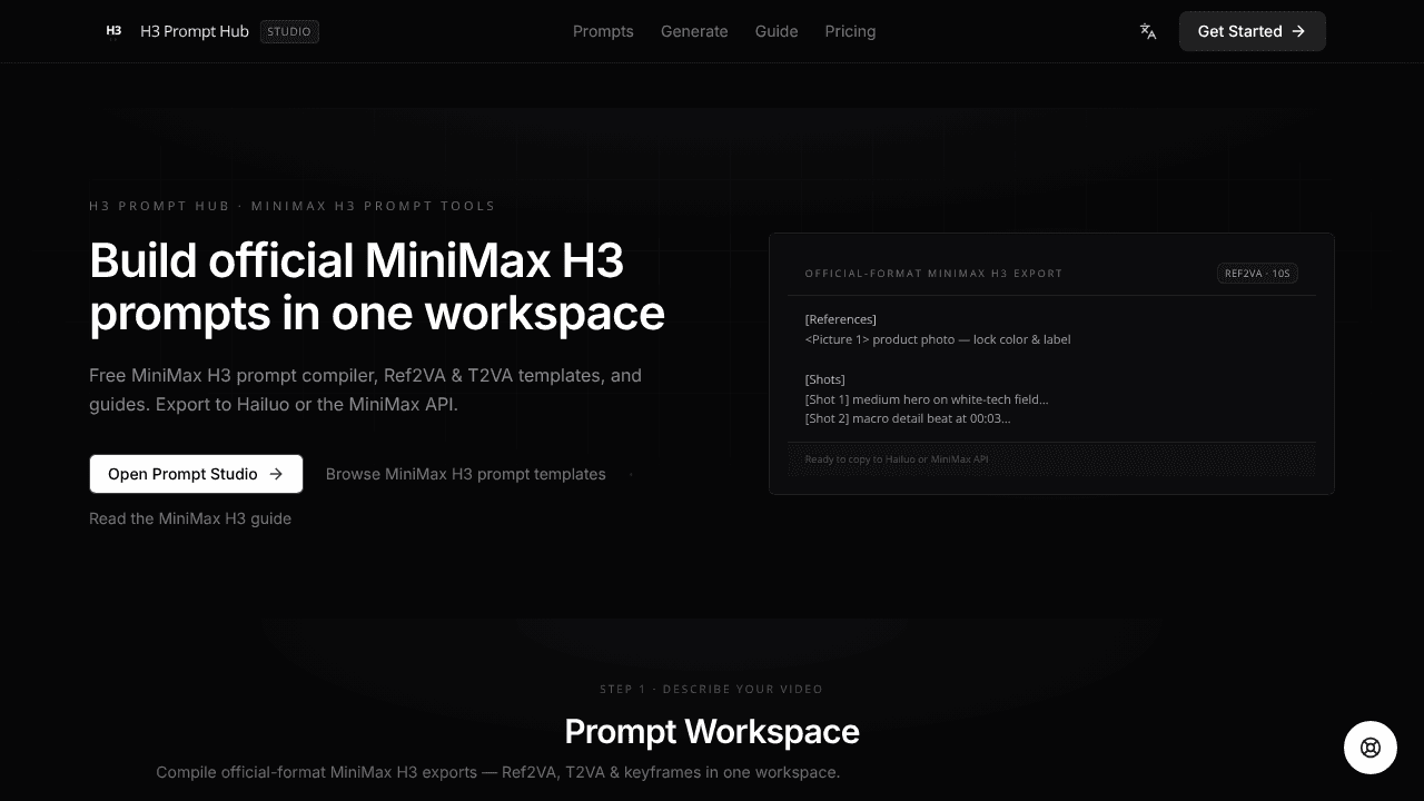 MiniMax H3 Prompt website screenshot