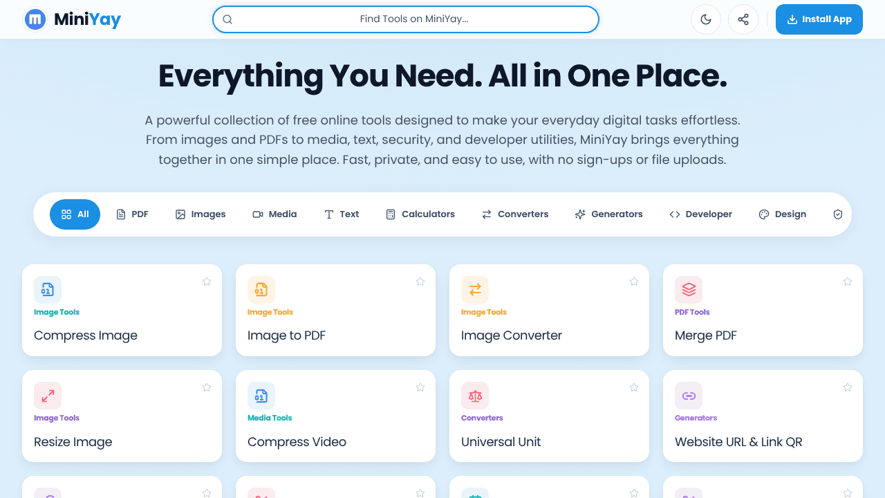 MiniYay website screenshot