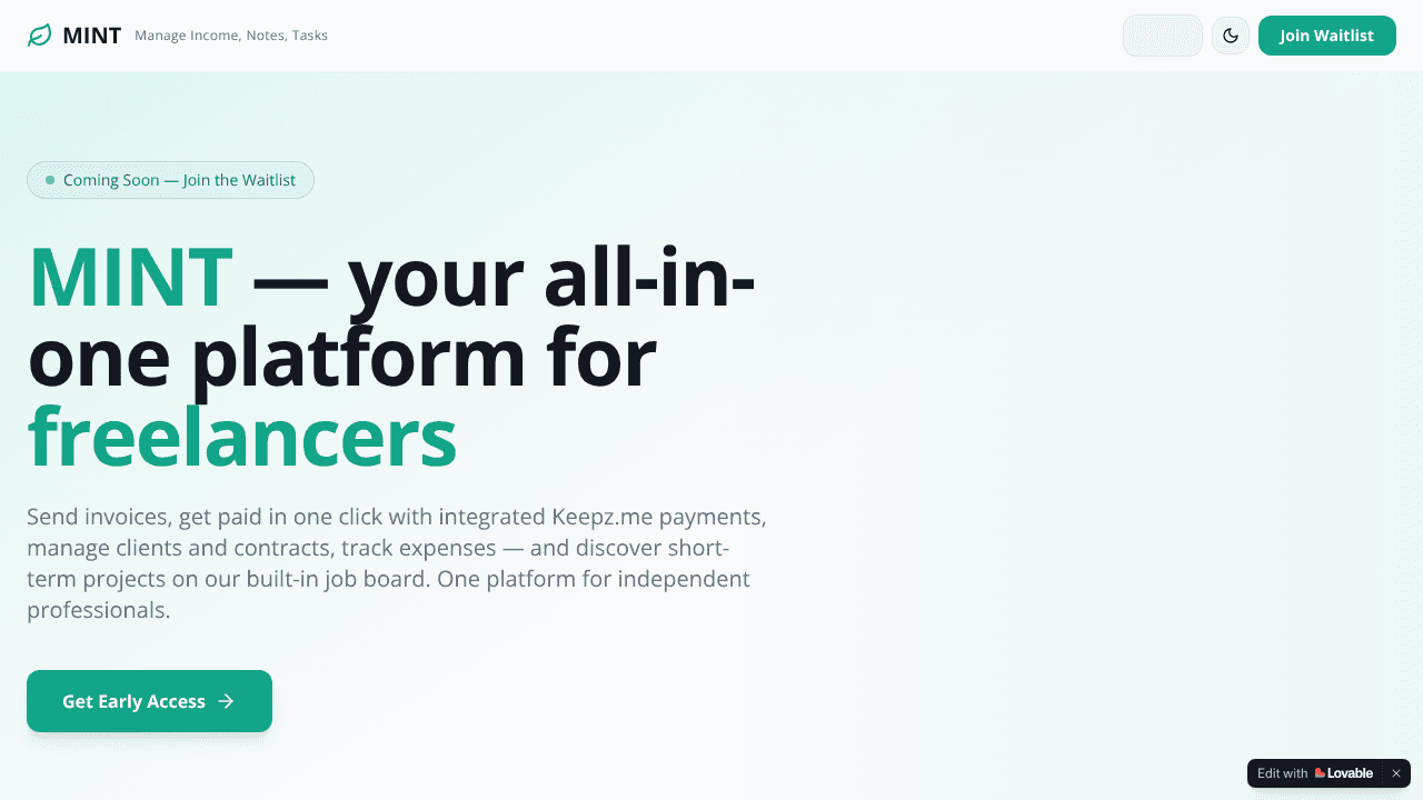 MINT website screenshot