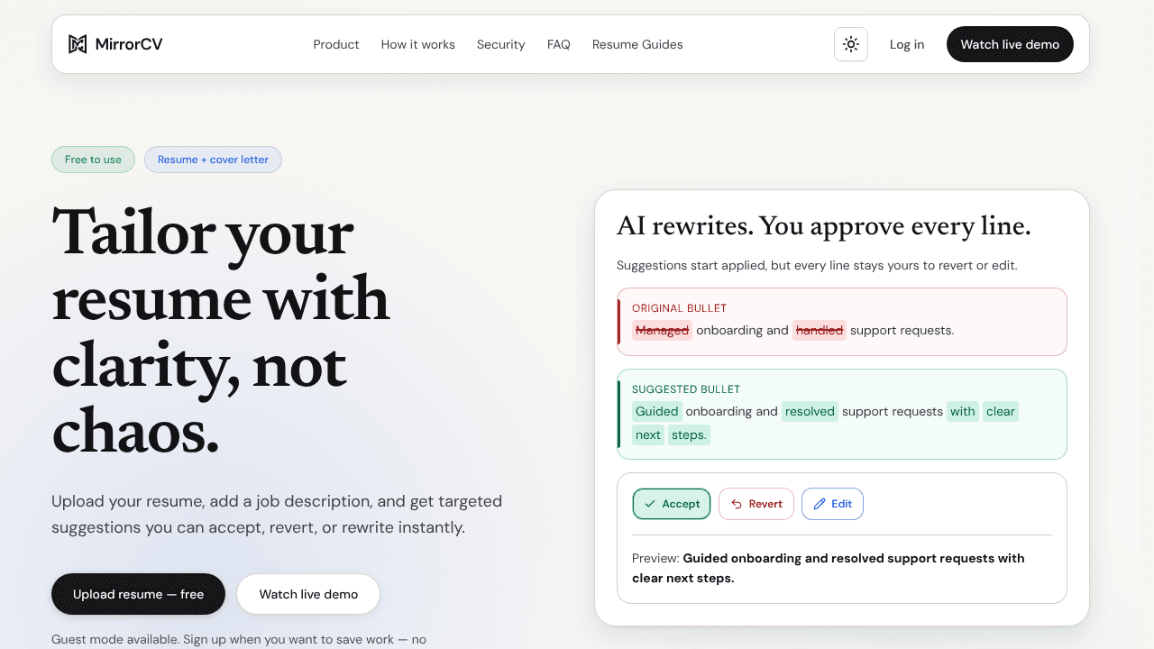 MirrorCV website screenshot