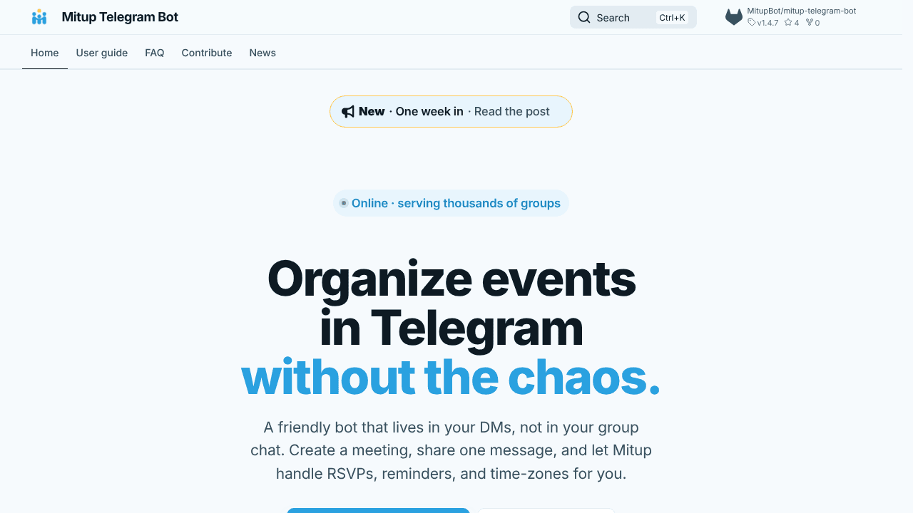 Mitup Telegram Bot website screenshot
