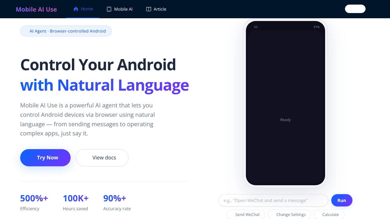 Mobile AI Use website screenshot