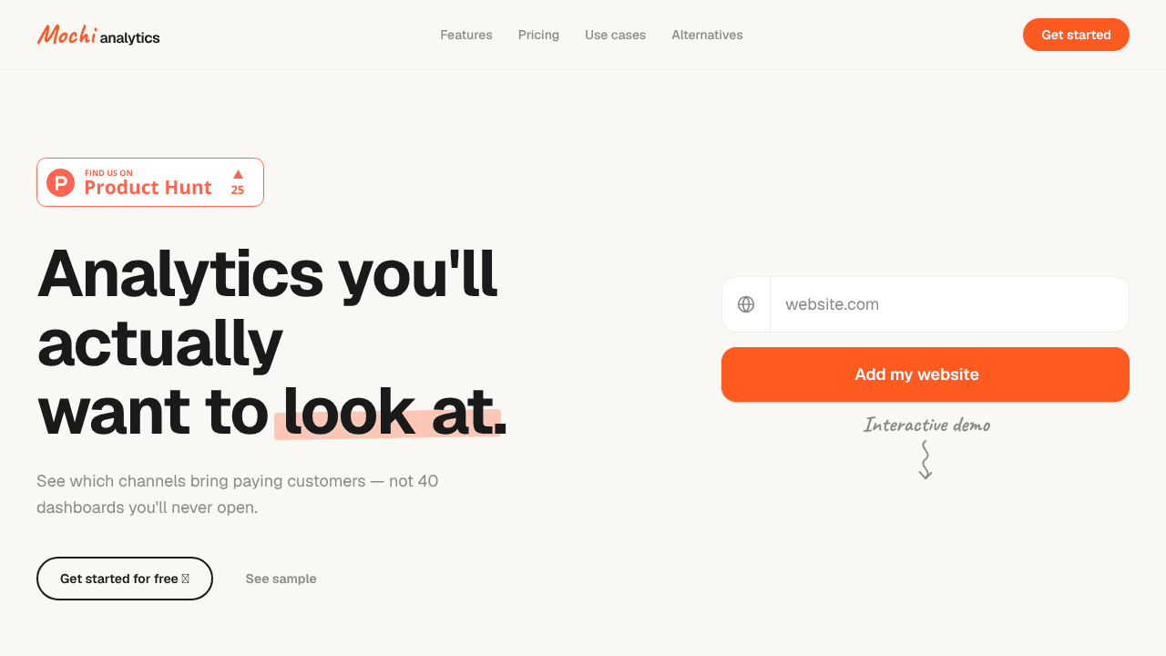 Mochi Analytics website screenshot