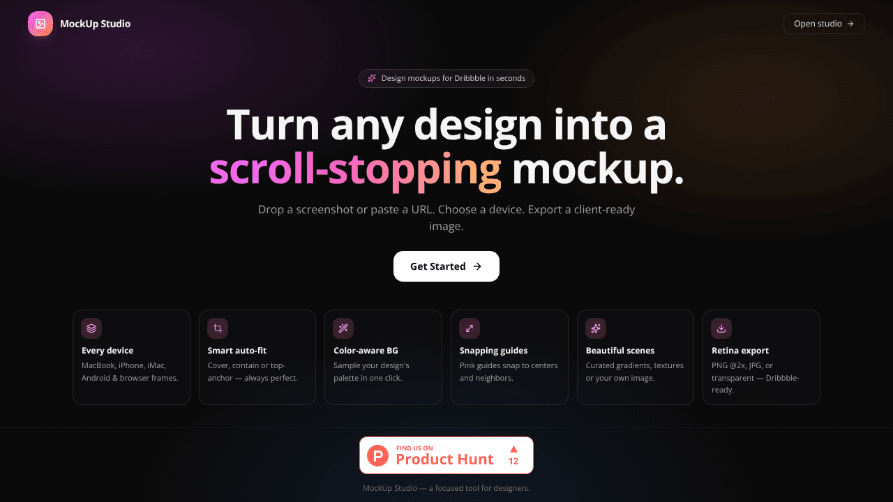 MockUp Studio - Design mockup generator website screenshot