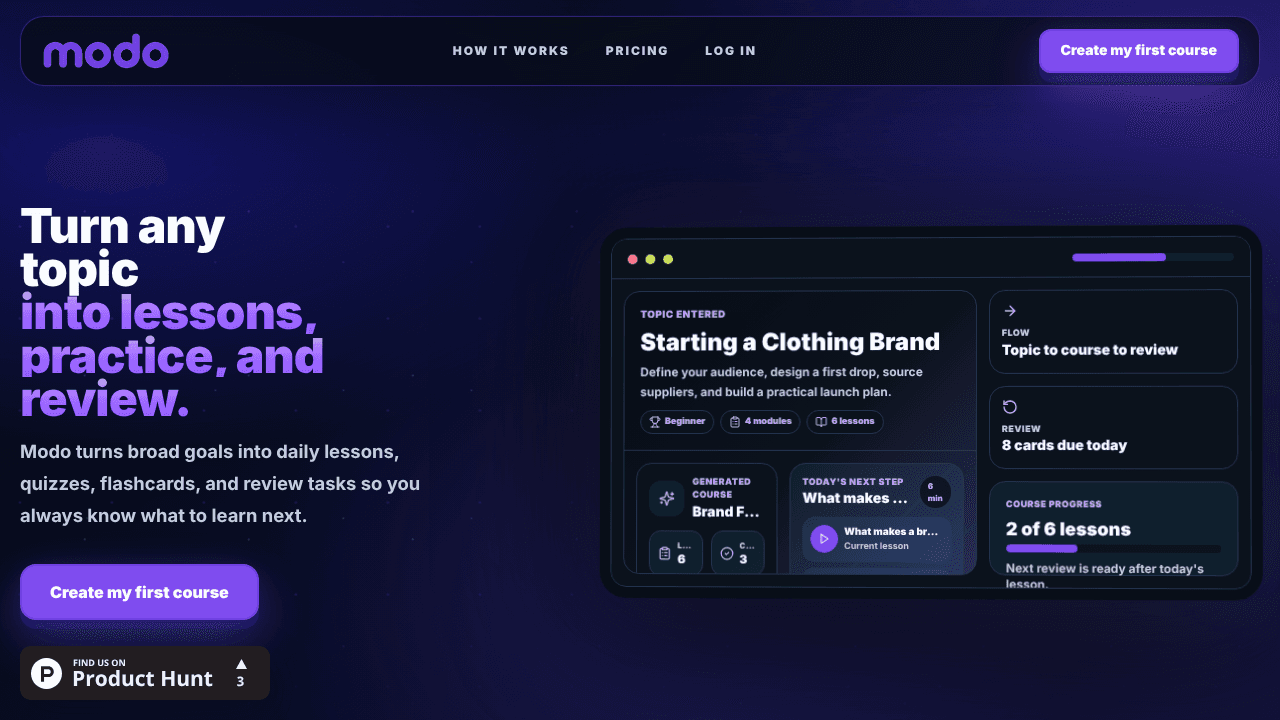 Modo website screenshot