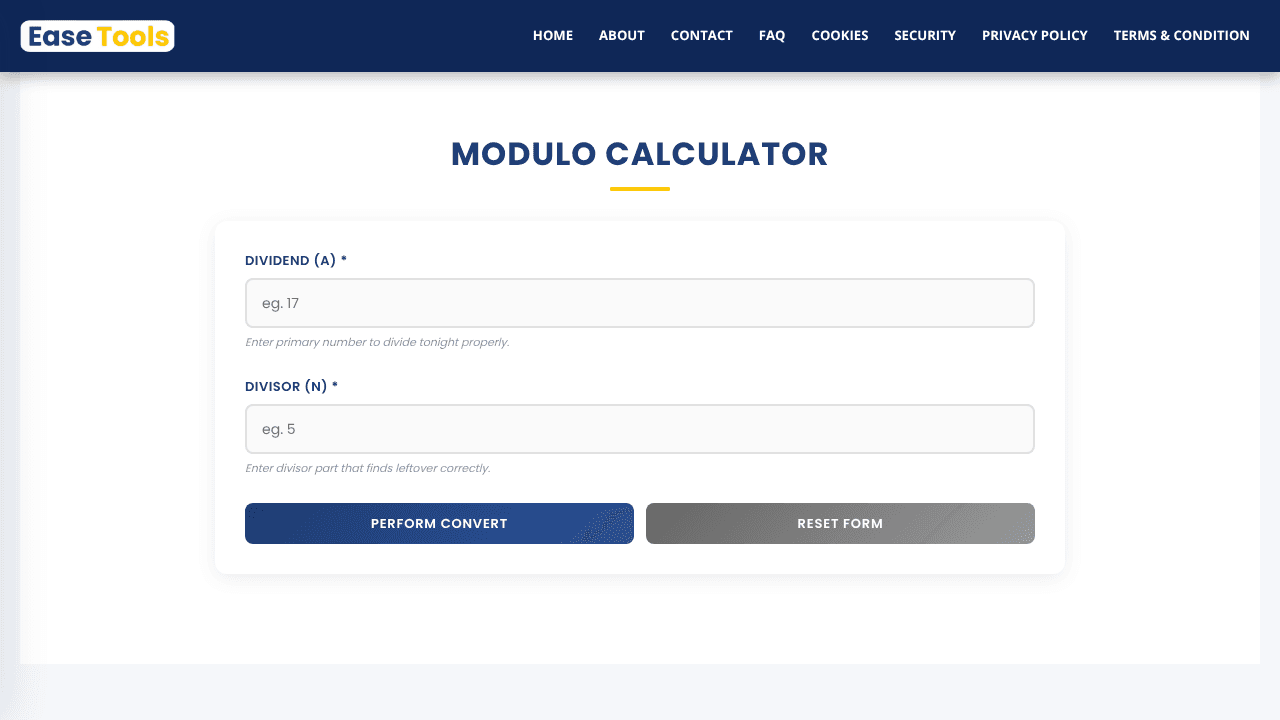 Modulo Calculator website screenshot