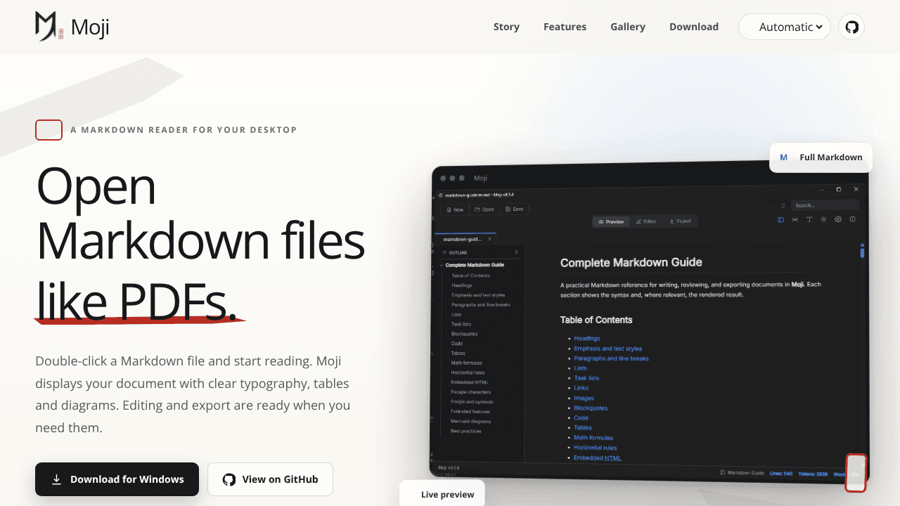 Moji website screenshot