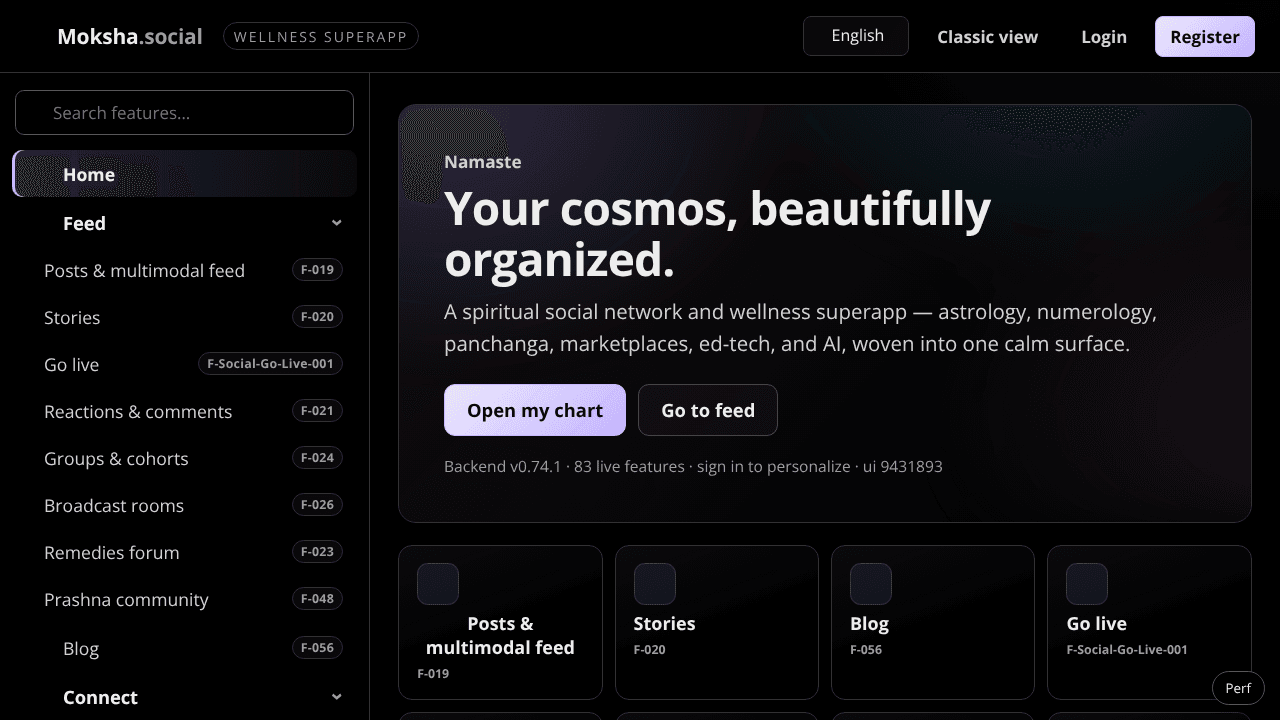 Moksha social website screenshot