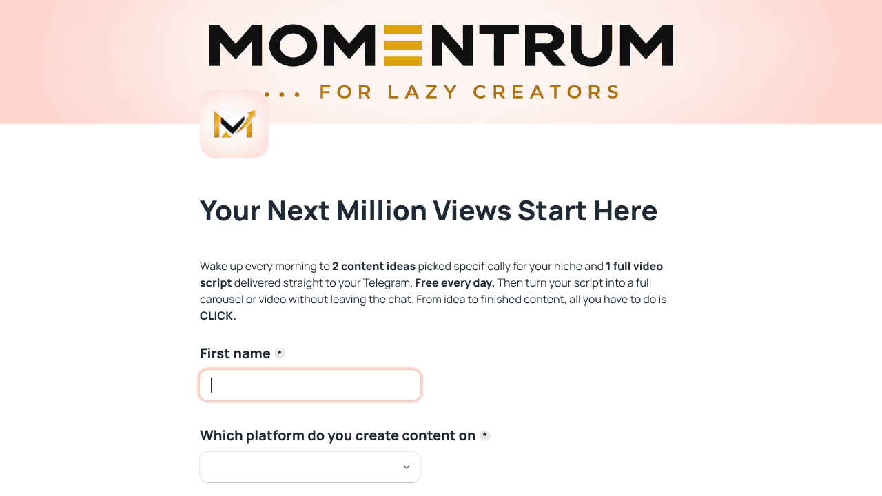 Momentrum website screenshot