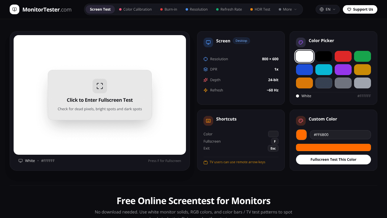MonitorTester website screenshot