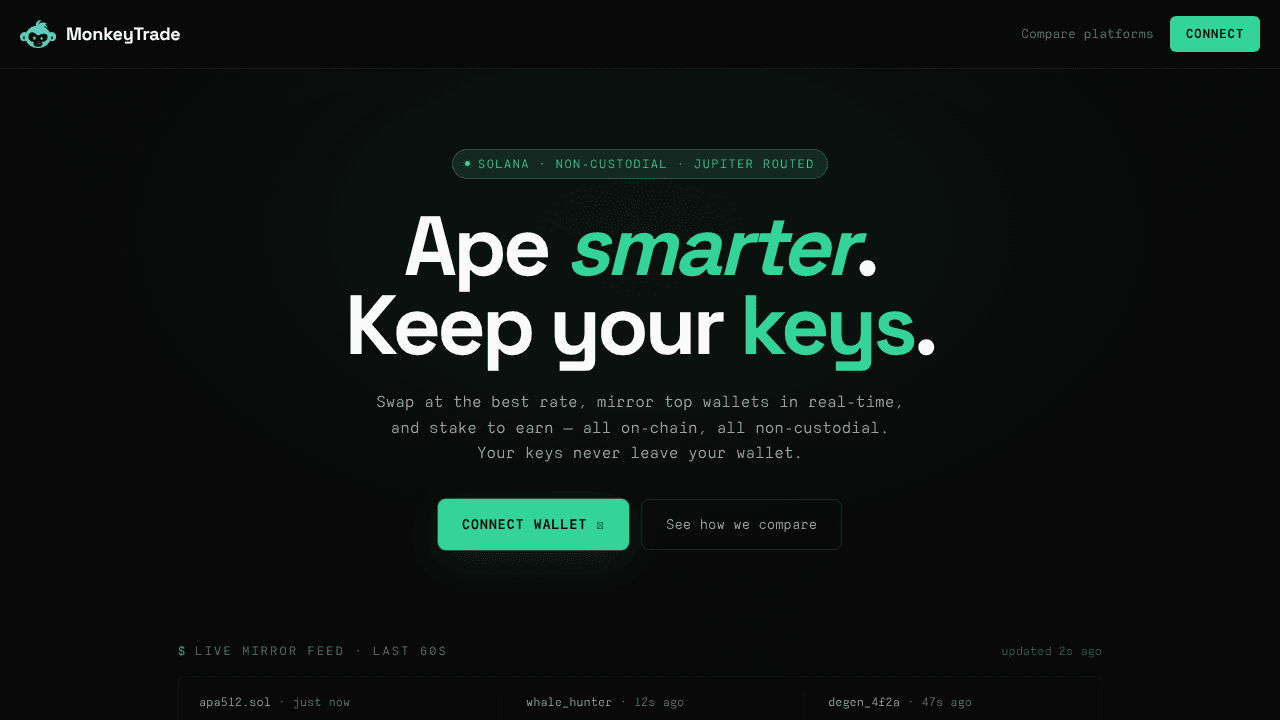 MonkeyTrade — trade Solana smarter website screenshot