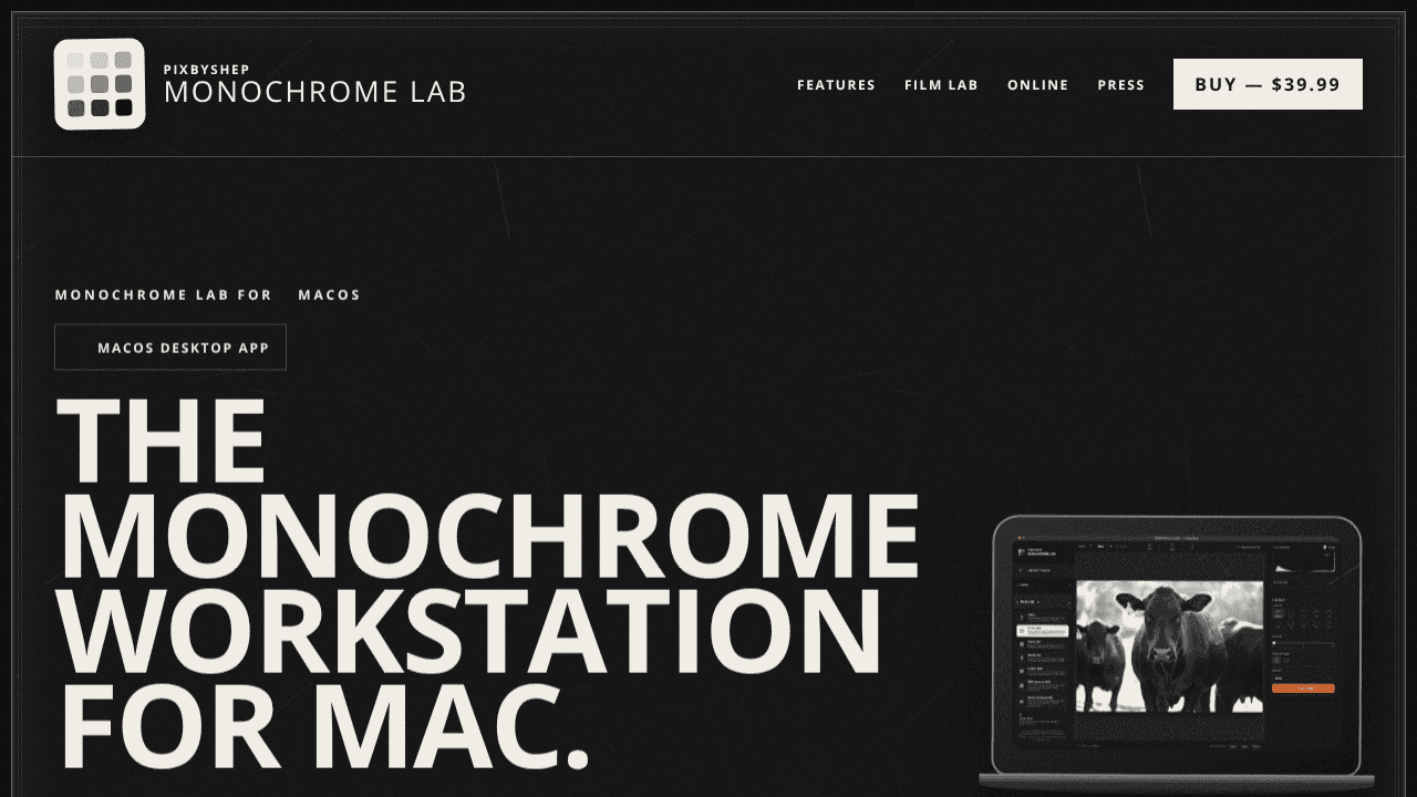 Monochrome Lab for macOS website screenshot