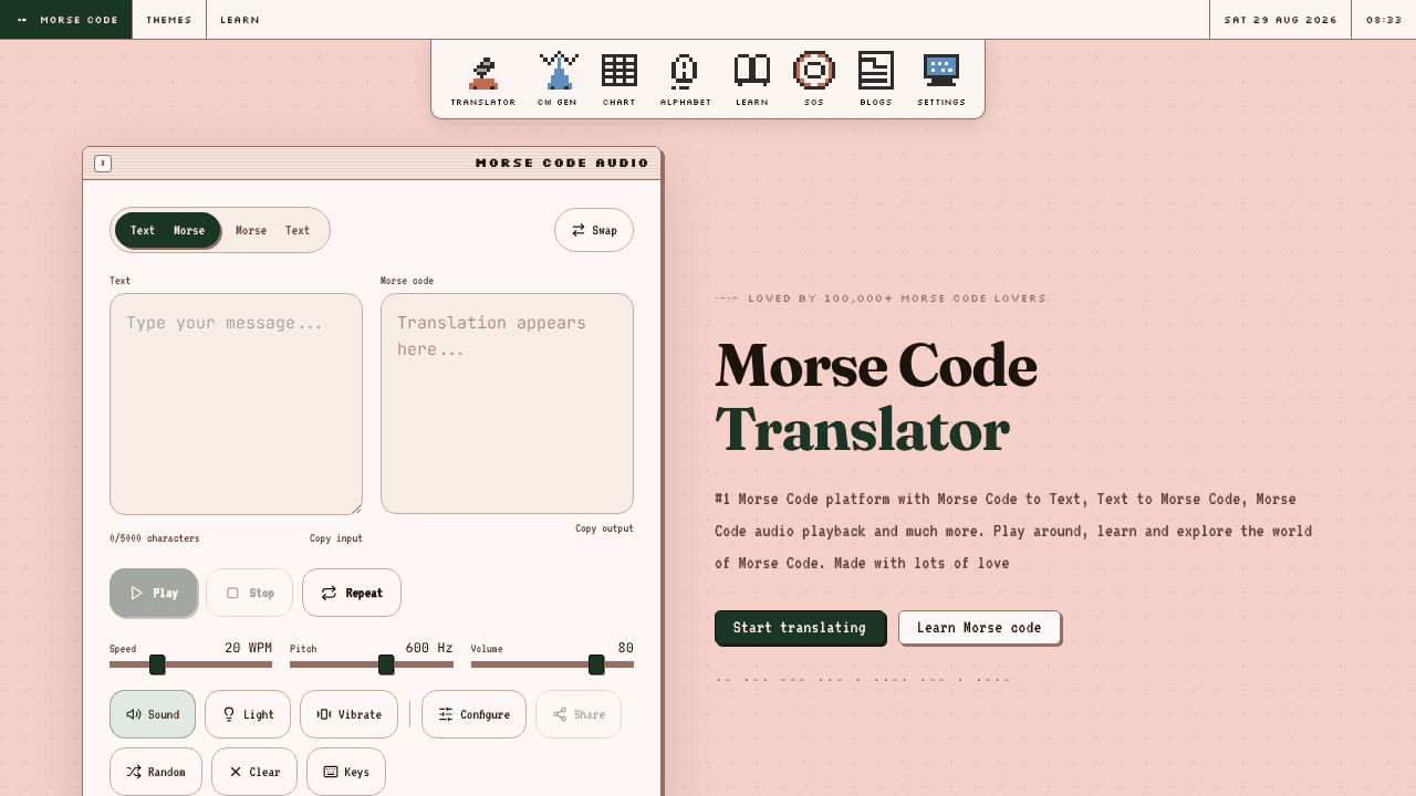 Morse Code Audio website screenshot