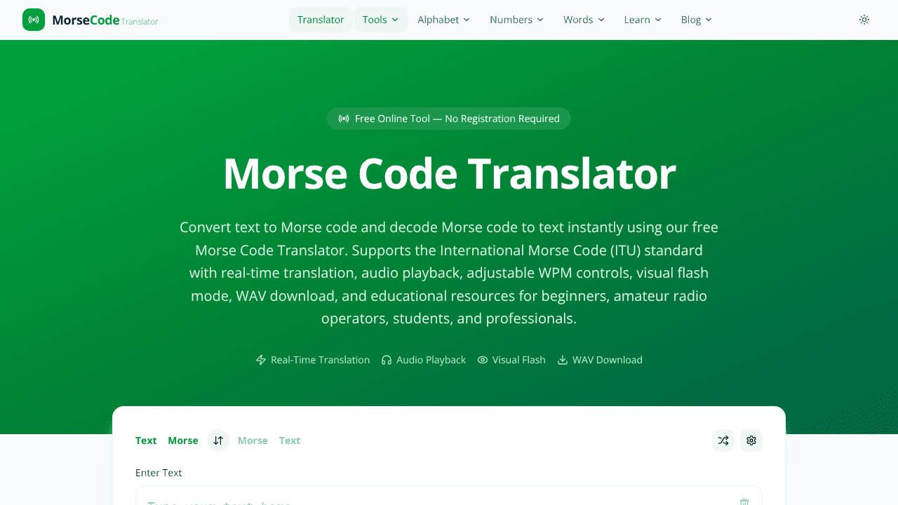 Morse Code Translator website screenshot