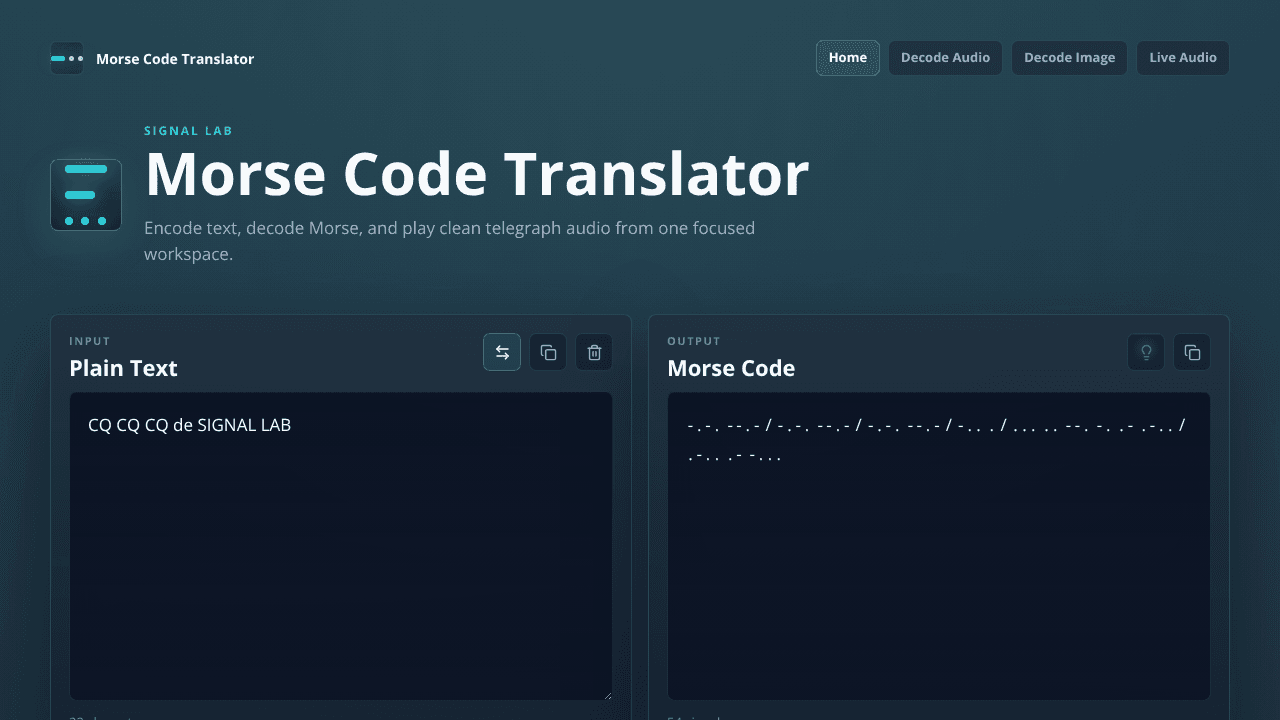 Morse Code Translator website screenshot