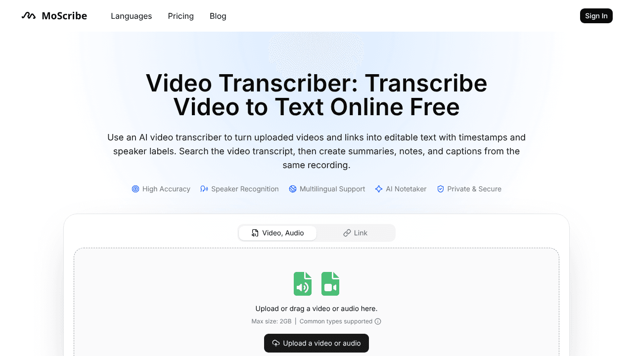 MoScribe website screenshot