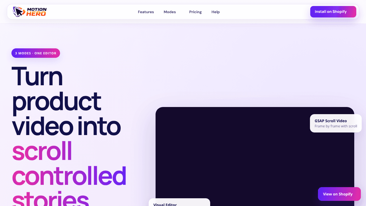 Motion Hero: Scroll Video for Shopify website screenshot