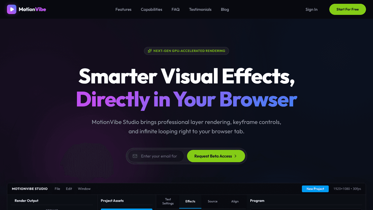 MotionVibe Studio website screenshot