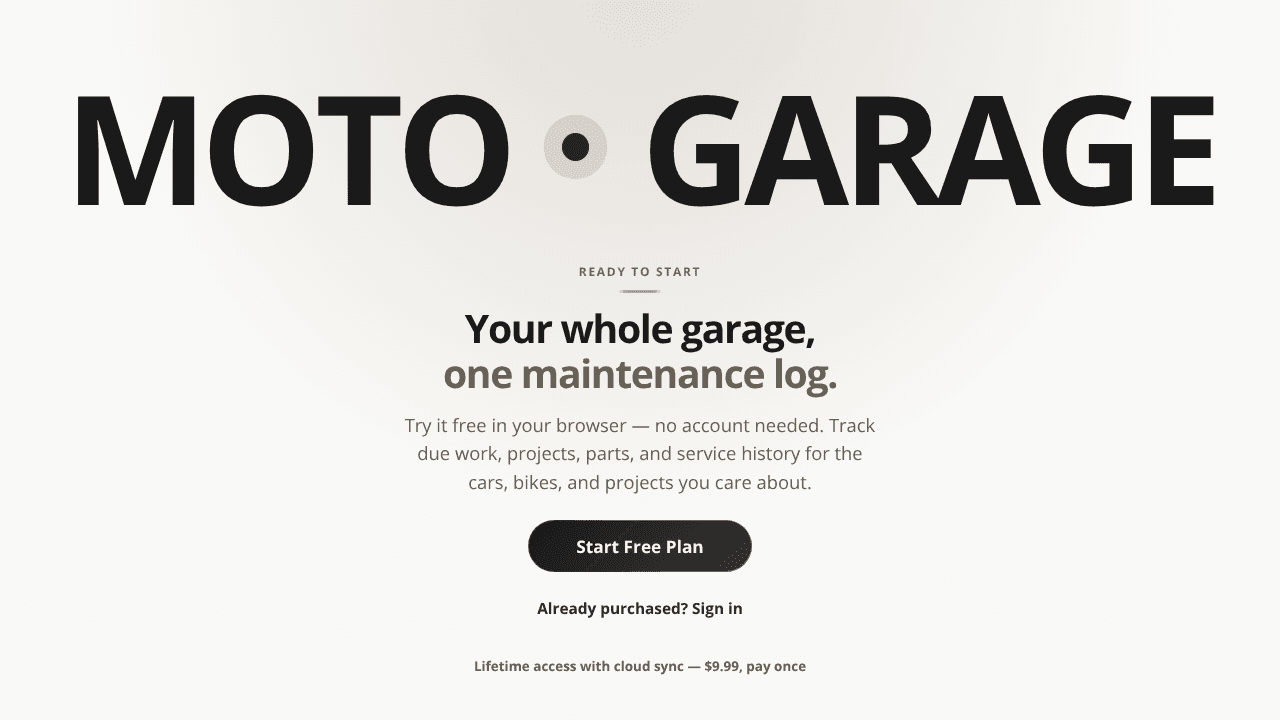 Moto Garage website screenshot