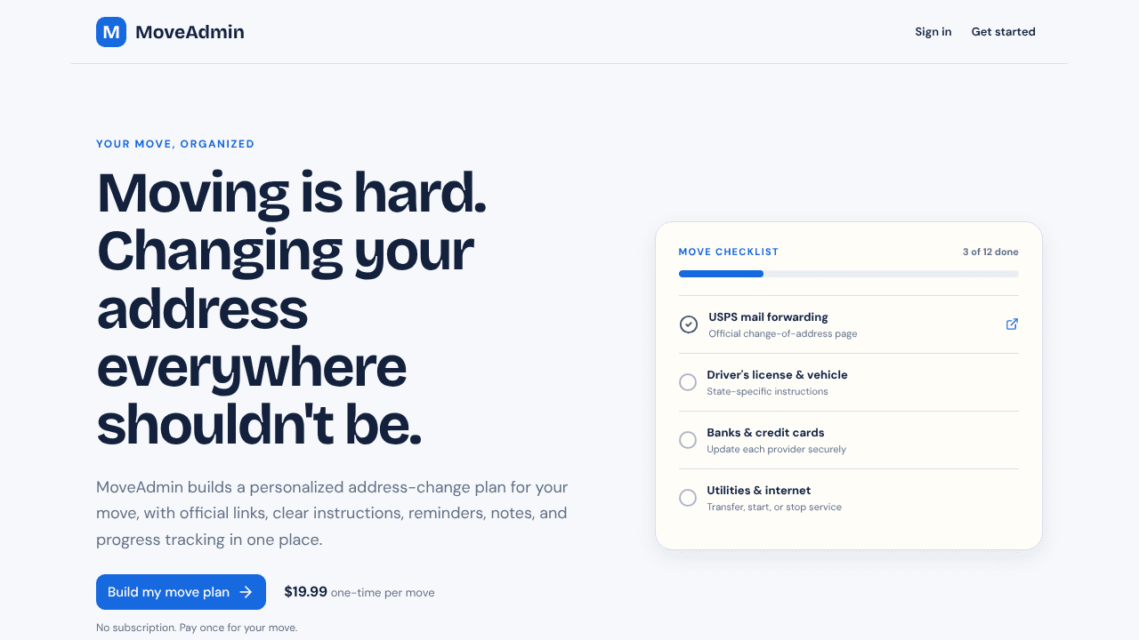 MoveAdmin website screenshot