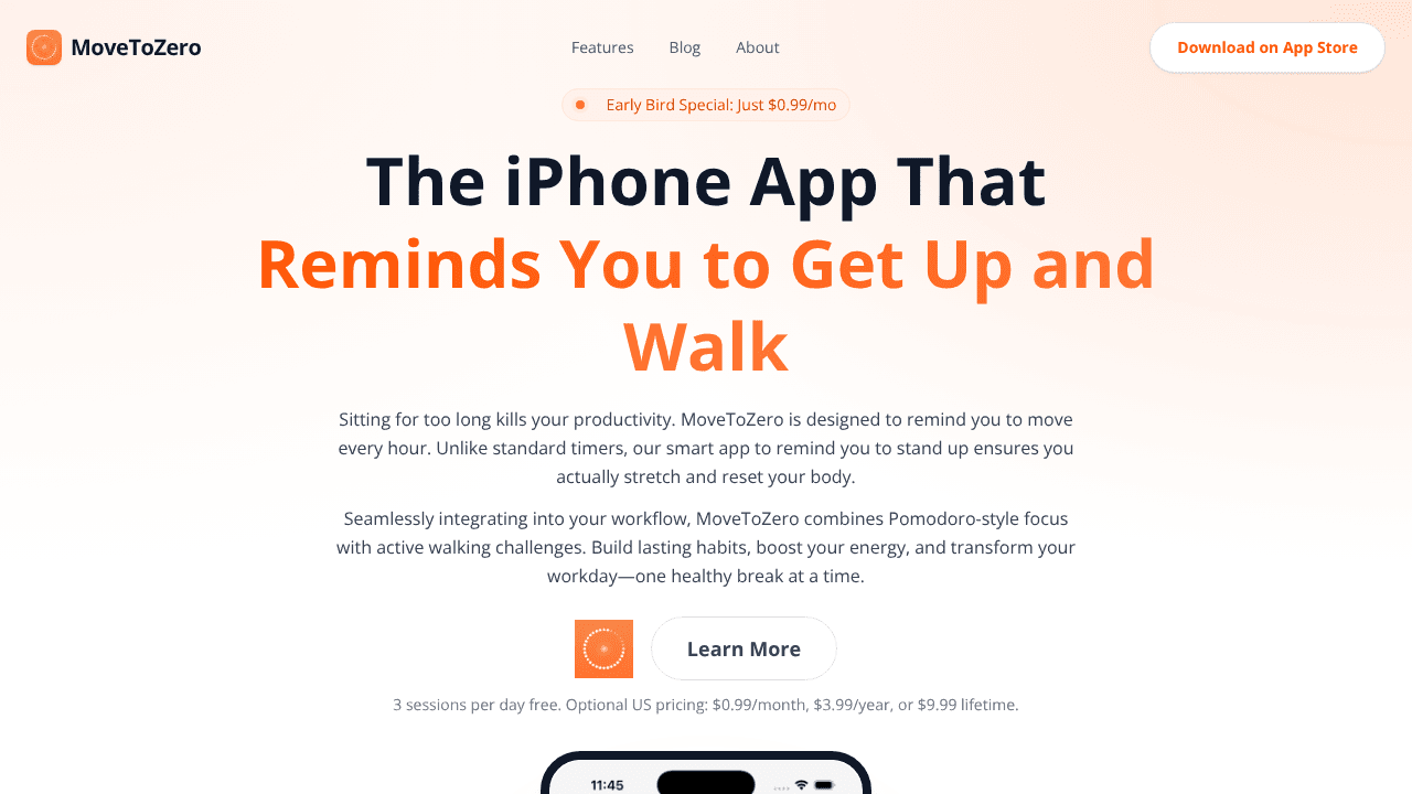 MoveToZero website screenshot