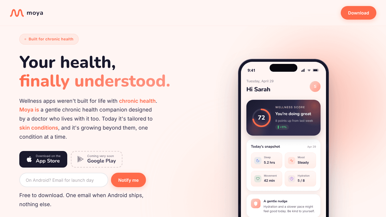 Moya Health website screenshot
