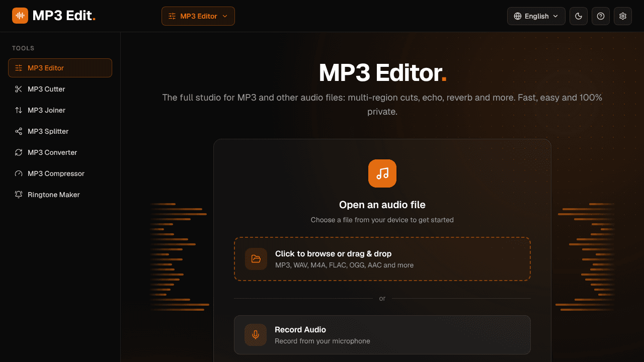 MP3 Edit website screenshot