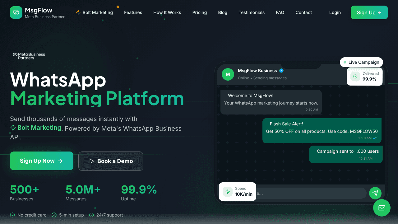 MsgFlow website screenshot