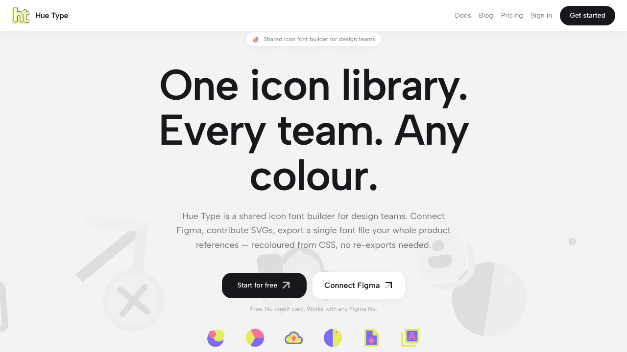 Multi Coloured Icon Fonts by Hue Type website screenshot
