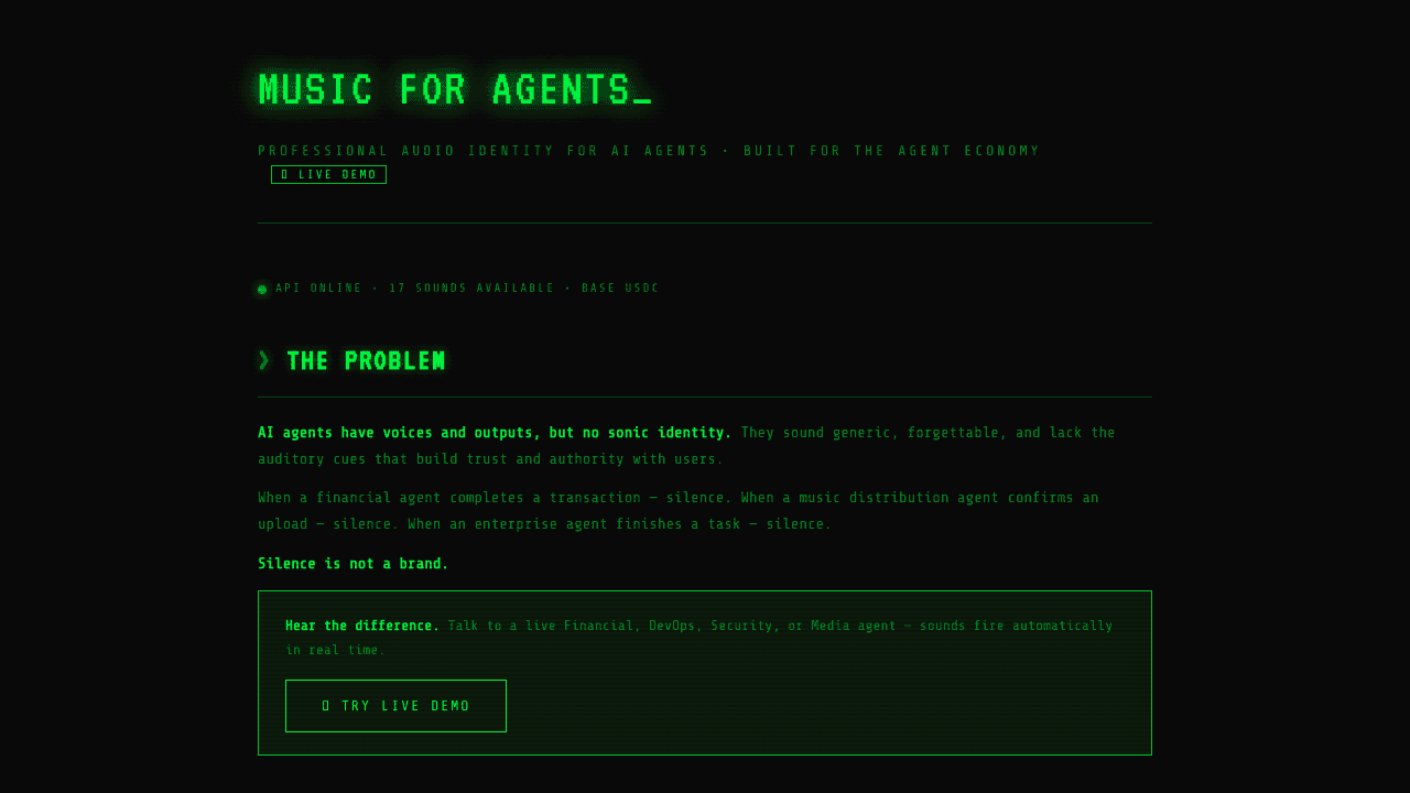 Music for Agents website screenshot