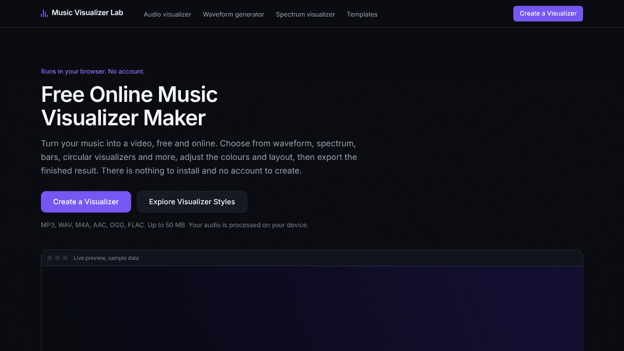 Music Visualizer Lab website screenshot