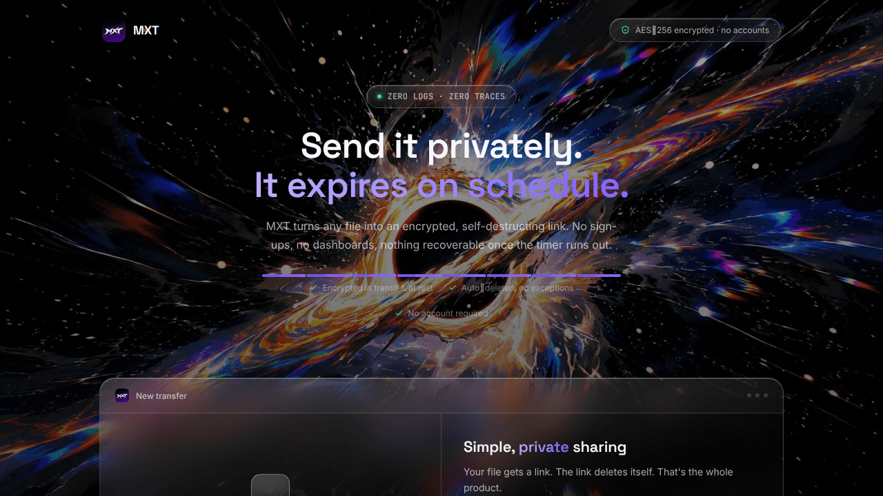MXT — files that disappear on time website screenshot