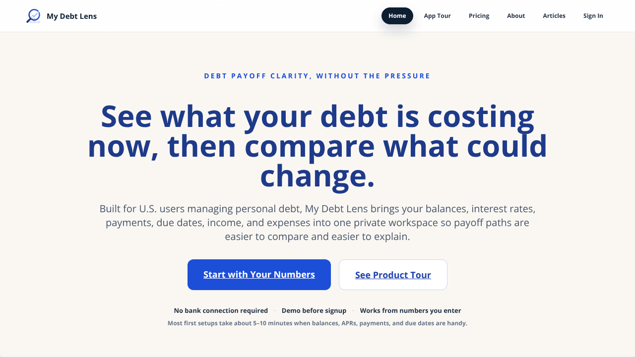My Debt Lens website screenshot