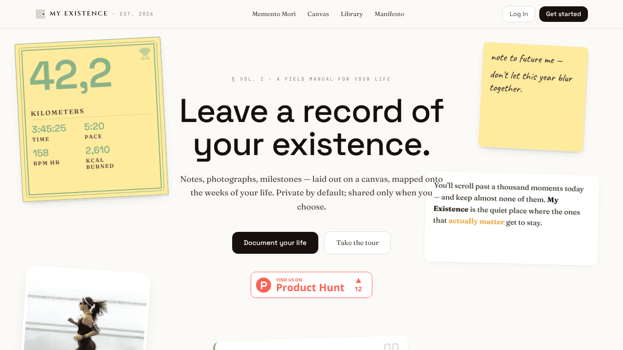 My Existence website screenshot