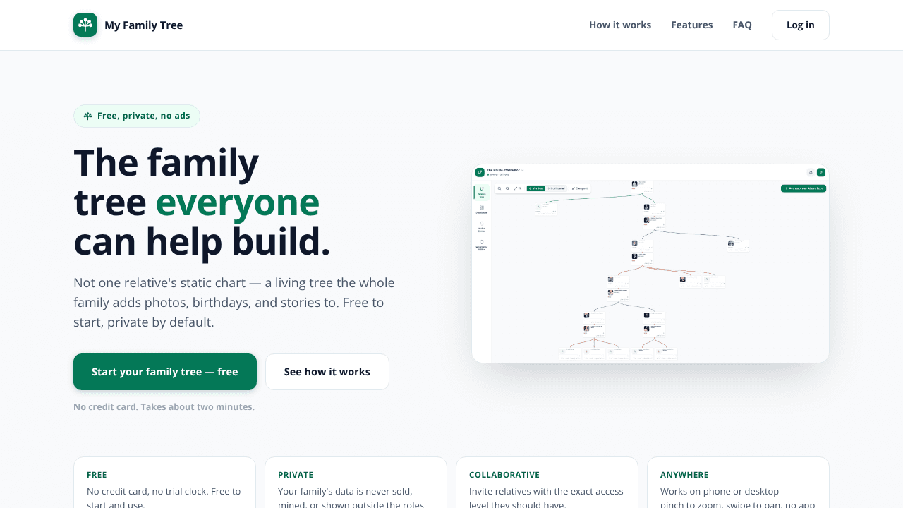 My Family Tree website screenshot
