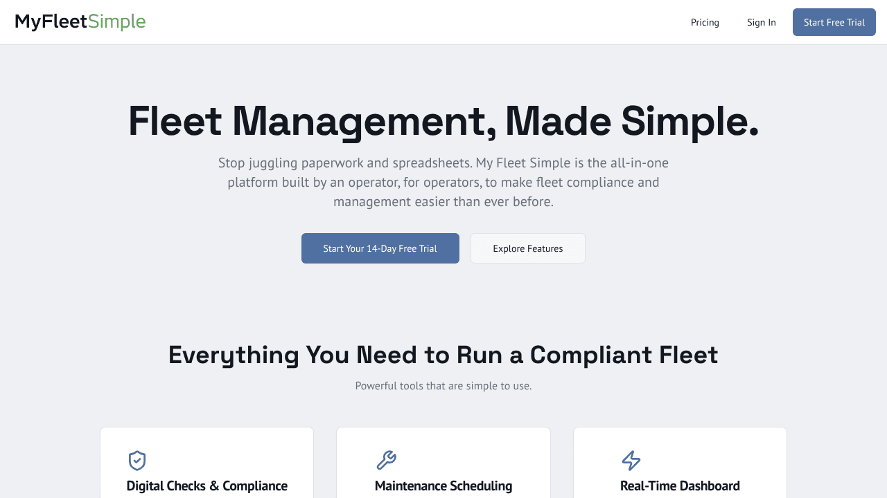 My Fleet Simple website screenshot