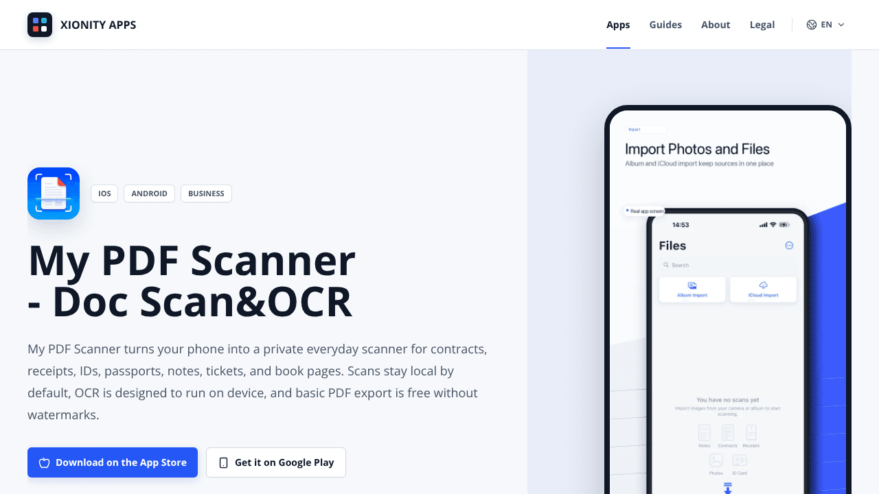 My PDF Scanner website screenshot