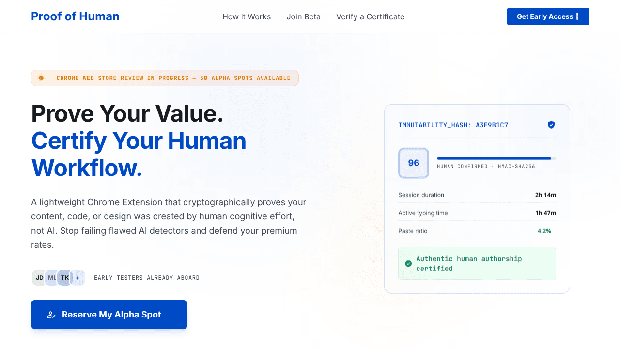 My Proof of Human website screenshot